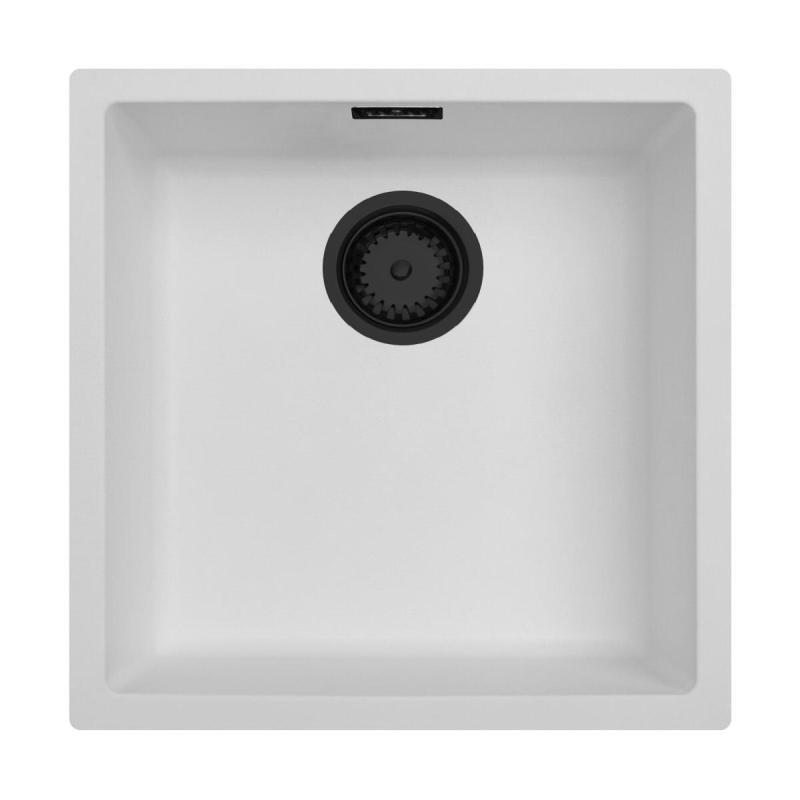 Ausmann Fibre white sink 40x40cm undermount, topmount and flushmount with automatic black plug 1208971892