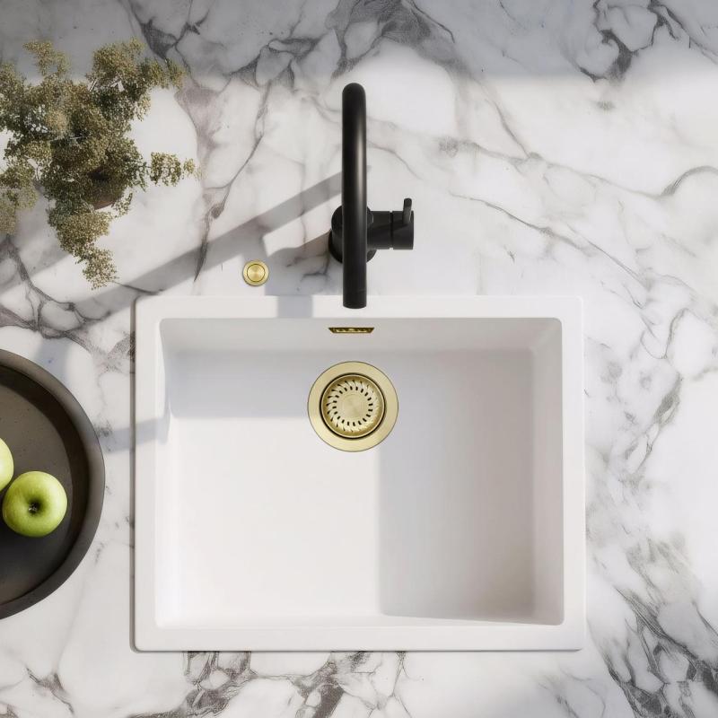 Ausmann Fibre white sink 50x40cm undermount, top mount and flush mount with automatic gold plug 1208971901