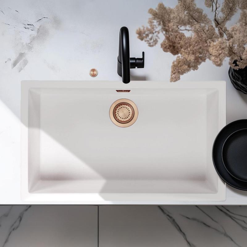Ausmann Fiber white large sink 70x40cm undermount, topmount and flush mount with automatic copper plug 1208971906