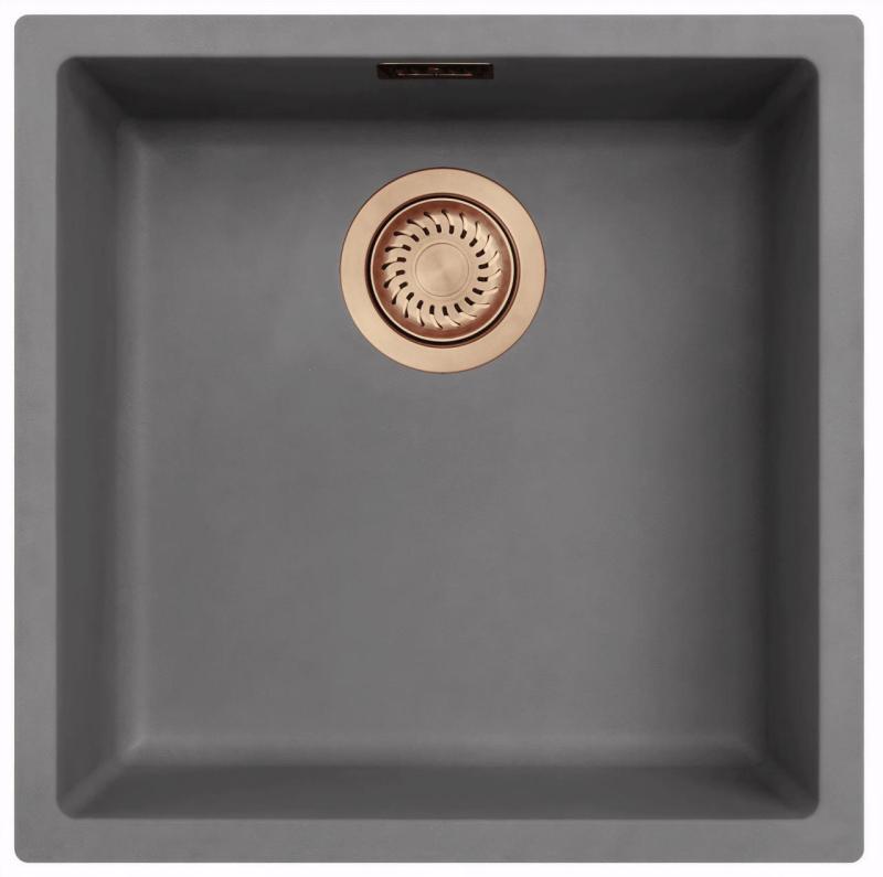 Ausmann Fiber concrete gray sink 40x40cm undermount, topmount and flushmount with automatic copper plug 1208971912