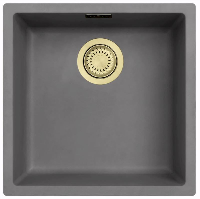 Ausmann Fiber concrete gray sink 40x40cm undermount, topmount and flush mount with automatic gold plug 1208971913