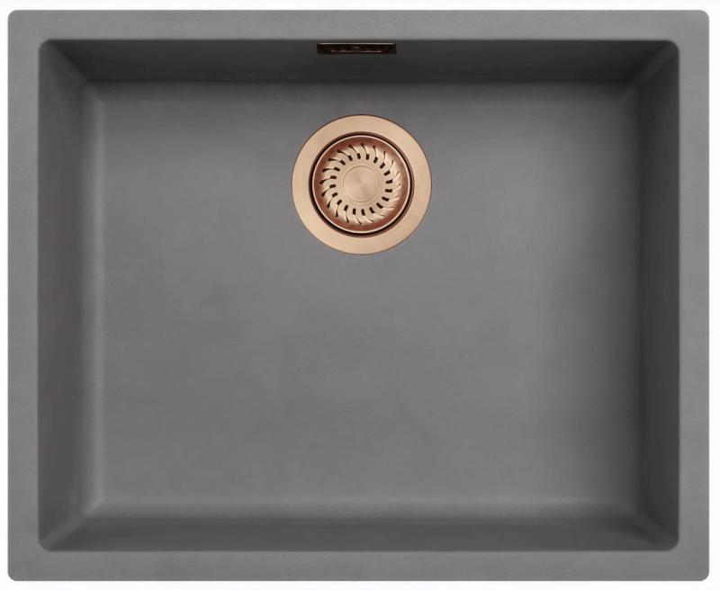 Ausmann Fiber concrete gray sink 50x40cm undermount, topmount and flush mount with automatic copper plug 1208971917