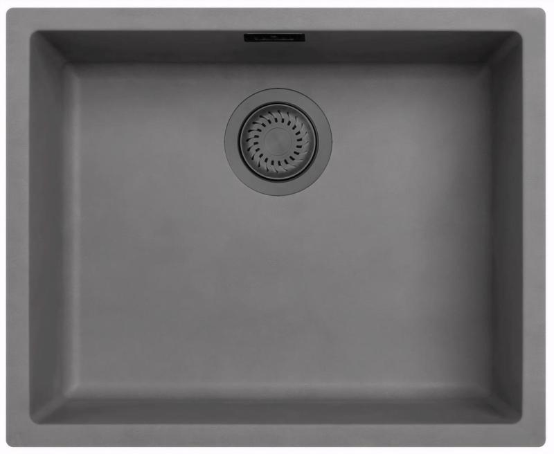 Ausmann Fibre concrete gray sink 50x40cm undermount, topmount, and flush-mount with automatic gun metal plug 1208971919