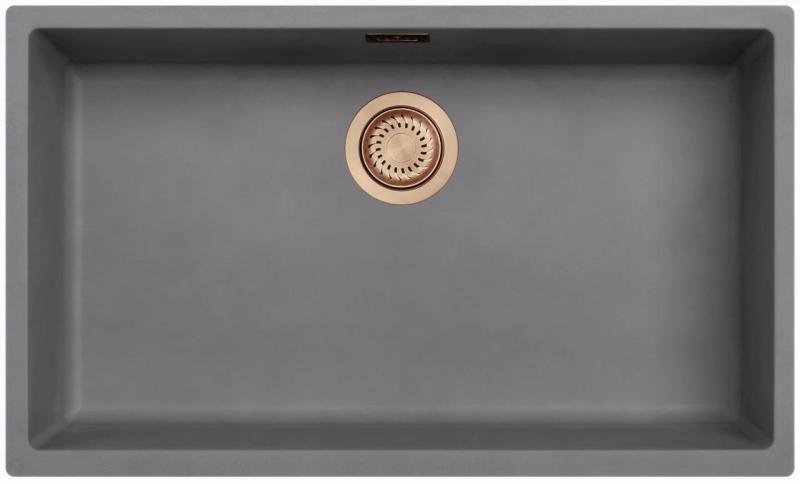 Ausmann Fiber concrete large grey sink 70x40cm undermount, top mount and flush mount with automatic copper plug 1208971922