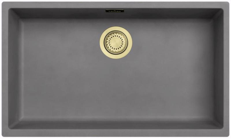 Ausmann Fiber concrete large gray sink 70x40cm undermount, topmount and flush mount with automatic golden plug 1208971923