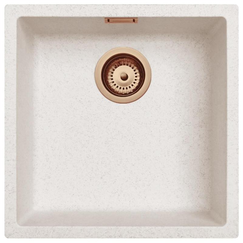 Ausmann Fibre sand white sink 40x40cm undermount, top mount and flush mount with automatic copper plug 1208971927