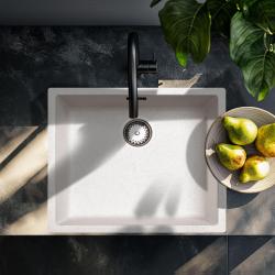 Ausmann Fibre sand white sink 50x40cm undermount, top mount and flush mount with automatic stainless steel plug 1208971930