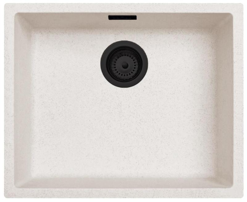 Ausmann Fiber sand white sink 50x40cm under-build, over-build and flush-build with automatic black plug 1208971931