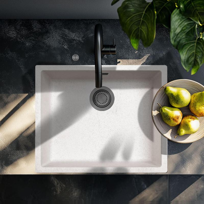 Ausmann Fibre sand white sink 50x40cm undermount, topmount and flush mount with automatic gun metal plug 1208971934