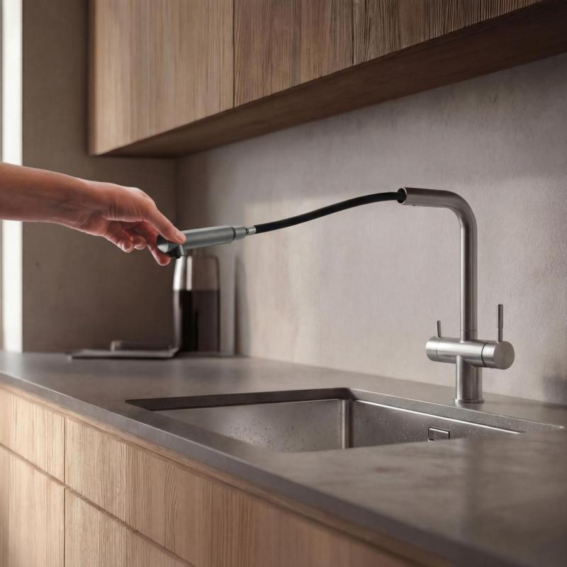 Pure.Sink Elite Steel Clear-S Stainless Steel 3-way Kitchen Tap with Retractable Spout and Filtered Water PS8120-02