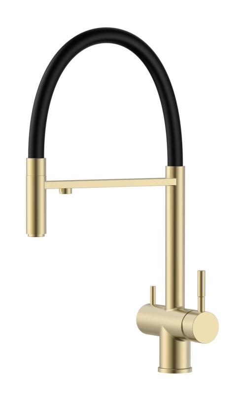 Pure.Sink Elite Steel Flex 3-way PVD brushed gold kitchen faucet with flexible spout and Filtered Water PS8110-60