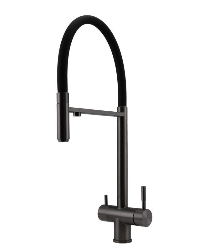 Pure.Sink Elite Steel Flex 3-way PVD gun metal kitchen faucet with flexible spout and Filtered Water PS8110-61