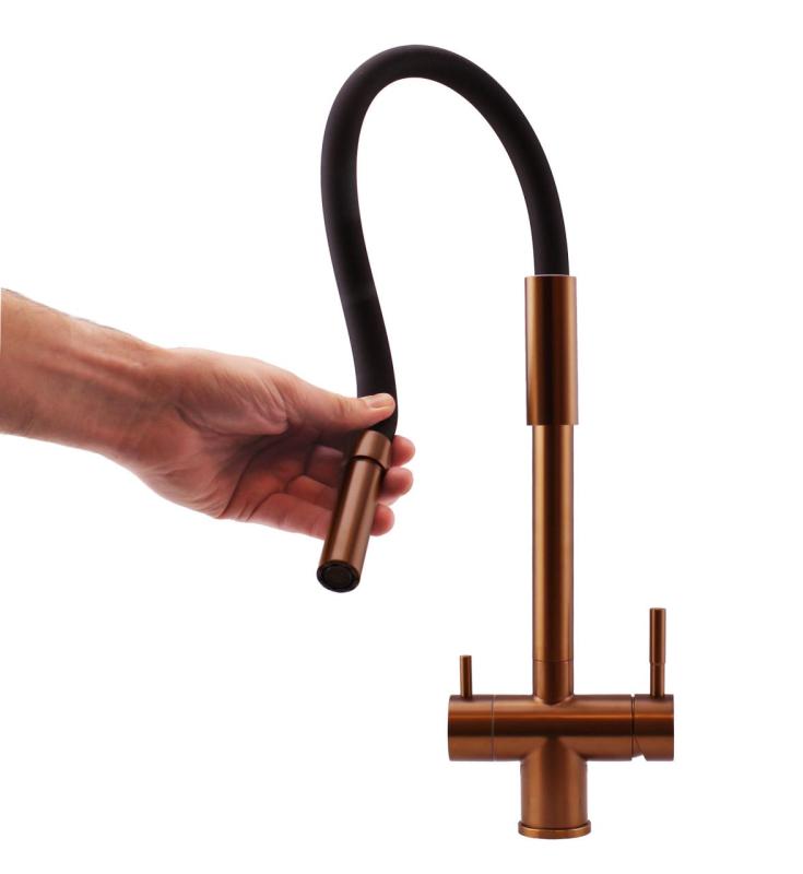 Pure.Sink Elite Steel Flex 3-way PVD copper kitchen faucet with flexible spout and Filtered Water PS8110-62
