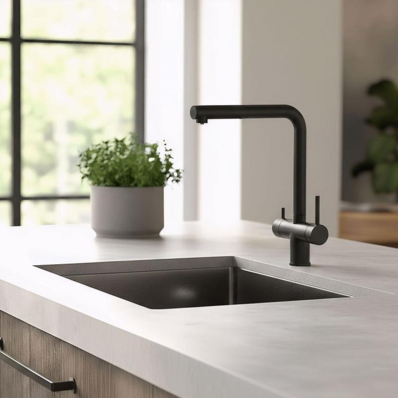 Pure.Sink Elite Steel Clear-S Matte Black 3-Way Kitchen Faucet with Pull-Out Spout and Filtered Water PS8120-10