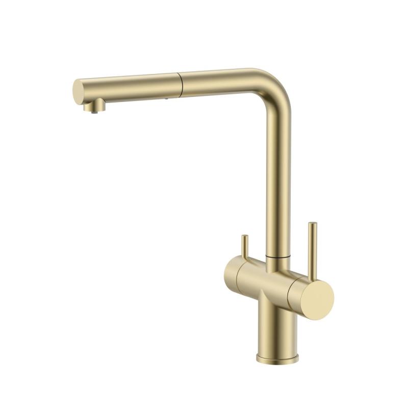 Pure.Sink Elite Steel Clear-S PVD brushed gold 3-way Kitchen Faucet with Pull-out Spout and Filtered Water PS8120-60