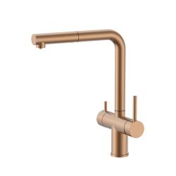 Pure.Sink Elite Steel Clear-S PVD Copper 3-way Kitchen Faucet with Pull-out Spout and Filtered Water PS8120-62