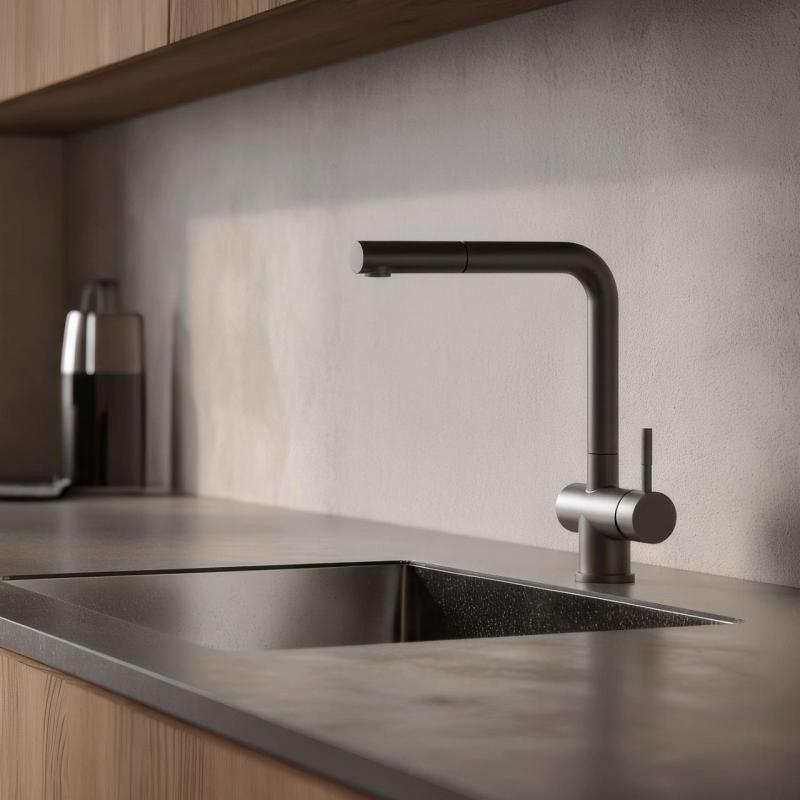 Pure.Sink Elite Steel Pulse-S kitchen faucet PVD gun metal with pull-out spout and spray mode PS8500-61