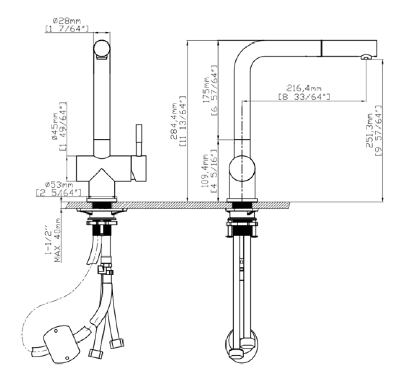 Pure.Sink Elite Steel Pulse-S kitchen faucet PVD gun metal with pull-out spout and spray mode PS8500-61