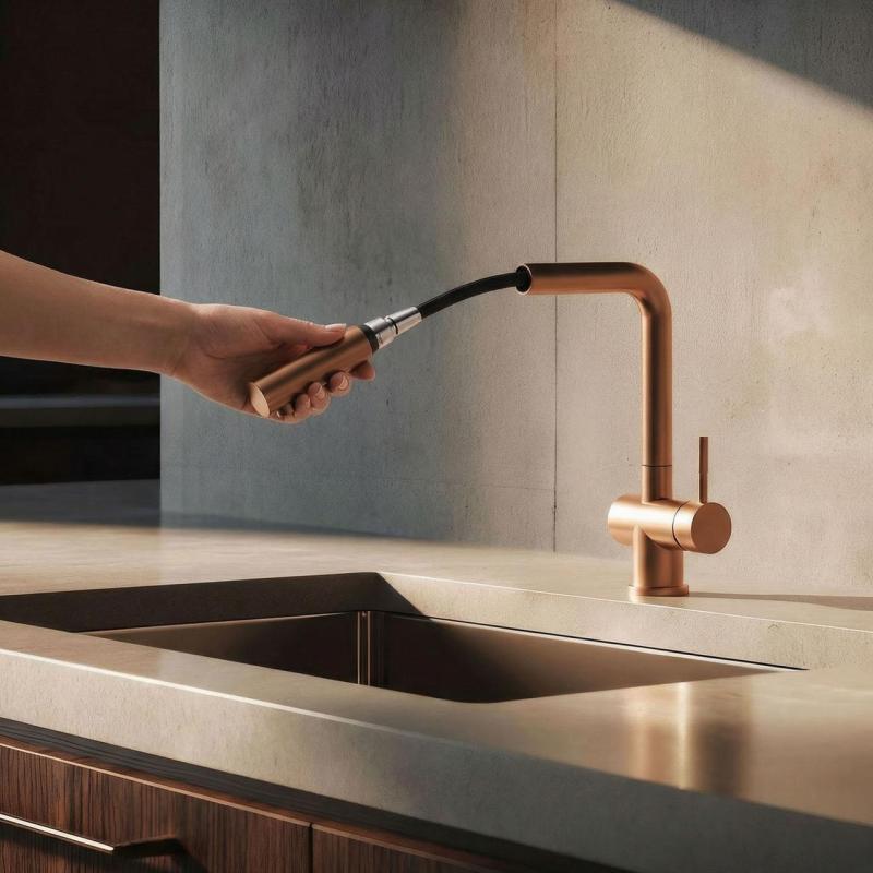 Pure.Sink Elite Steel Pulse-S kitchen faucet PVD copper with pull-out spout and spray mode PS8500-62