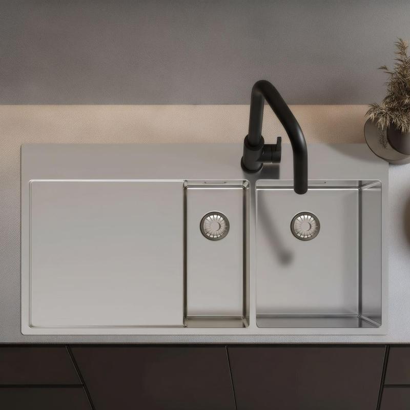 Pure.Sink Exclusivo Stainless steel 1.5 sink with drainer 100x52 cm Tapwing right PEX3418100RT-02