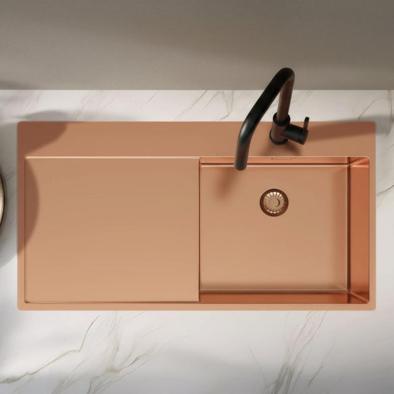 Pure.Sink Exclusivo Copper sink with draining board 100x52 cm Tapwing right PEX47100RT-62