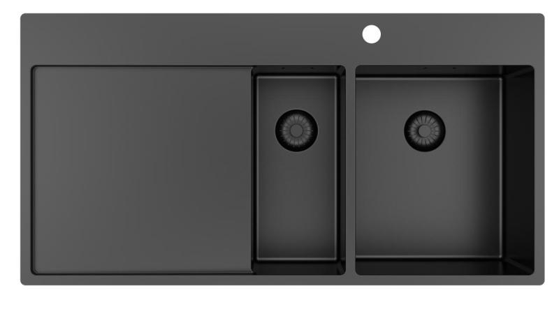 Pure.Sink Exclusivo Gun metal 1.5 sink with drainer 100x52 cm Tapwing right PEX3418100RT-61