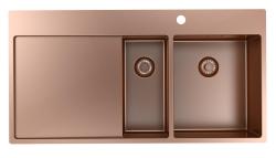 Pure.Sink Exclusivo Copper 1.5 sink with draining board 100x52 cm Tapwing right PEX3418100RT-62