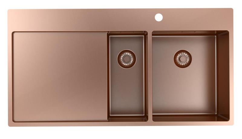 Pure.Sink Exclusivo Copper 1.5 sink with draining board 100x52 cm Tapwing right PEX3418100RT-62