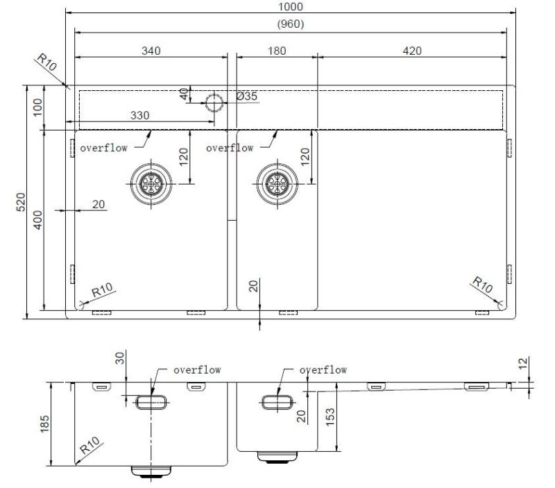 Pure.Sink Exclusivo Gold 1.5 sink with draining board 100x52 cm Tapwing left PEX3418100LT-60