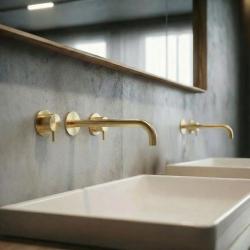 Waterevolution Flow 3-hole Built-in Washbasin Faucet PVD White Gold with spout 21 cm T1163FWGE-21