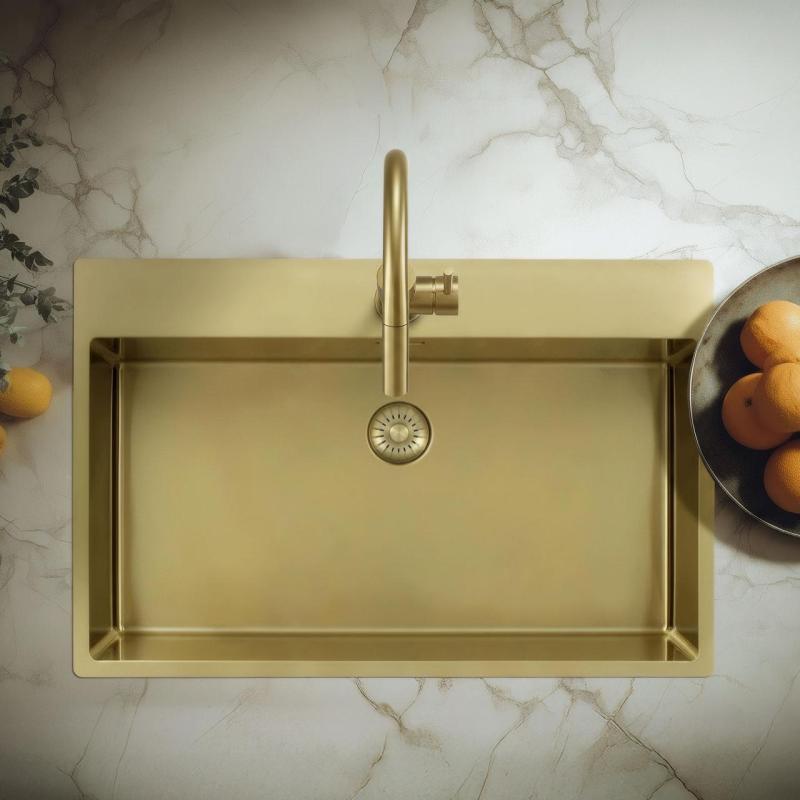 Pure.Sink Exclusivo Gold Large Sink 75x40cm Tap Wing with Faucet Hole BB7540T-60