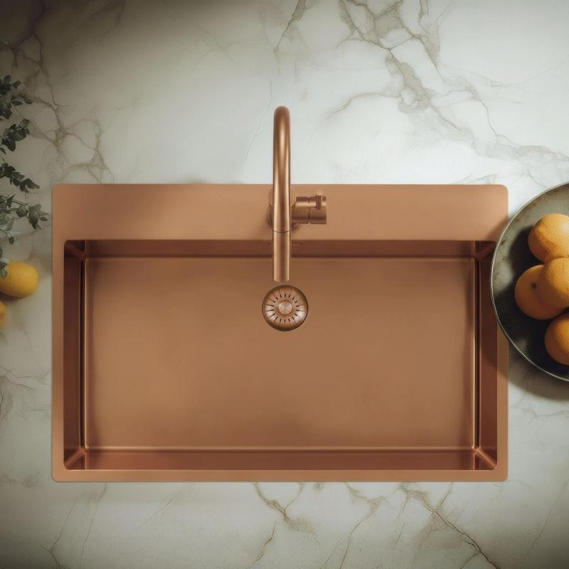 Pure.Sink Exclusivo Large Copper Sink 75x40cm with Faucet Wing and Faucet Hole BB7540T-62
