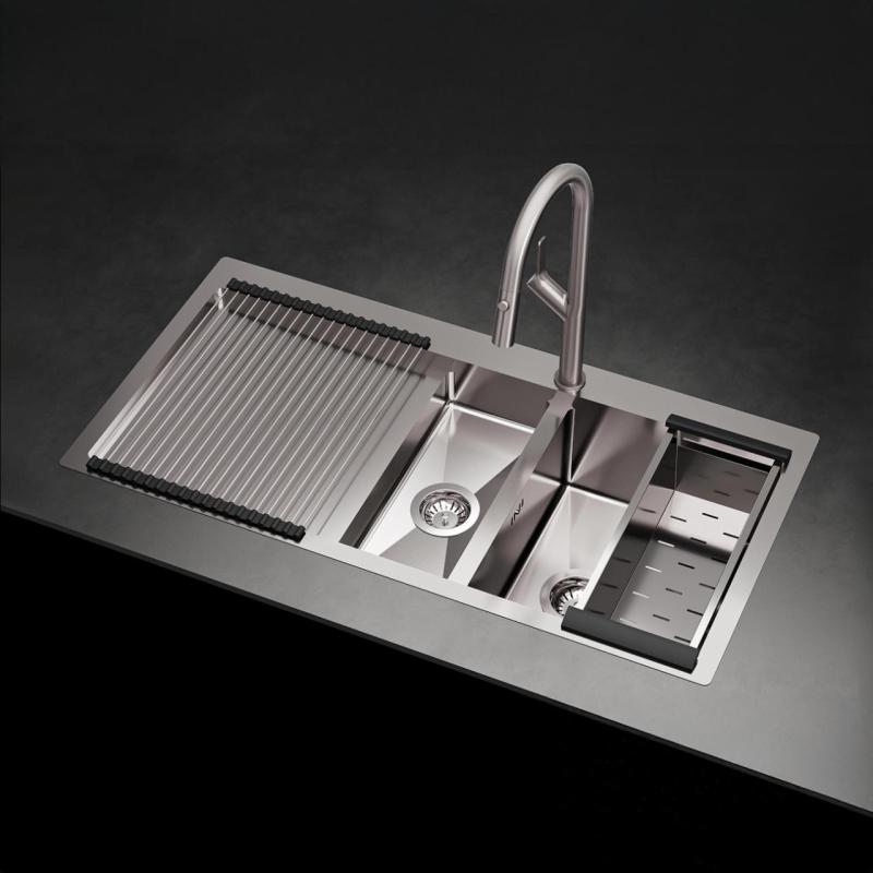 OUTLET Ausmann Oder Blue 1.5 stainless steel sink 100x51cm flush-mounted and inset with drainer 1208957127