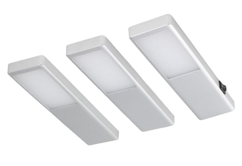 Indux Nivo Kitchen surface-mounted LED set 3x3 W with central switch, aluminum look 1208972334