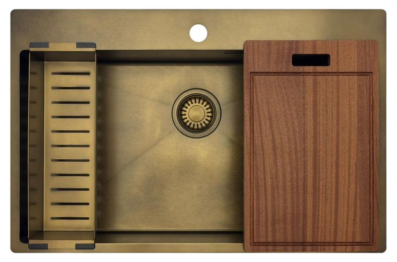 Pure.Sink Luxion Large PVD Antique Bronze sink 78x50 cm Tapwing with tap hole bench and bottom rack PLX7850T-64