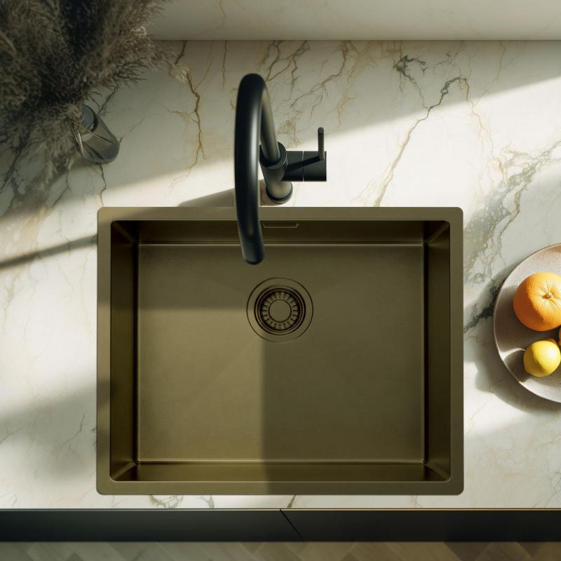 Pure.Sink Luxion PVD Antique Bronze sink 50x40 cm undermount, flush mount, and top mount with bottom rack PLX5040-64