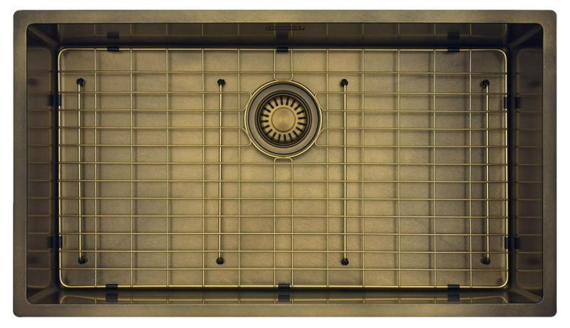 Pure.Sink Luxion Large PVD Antique Bronze sink 74x40 cm undermount, flush mount, and top mount with bottom rack PLX7440-64