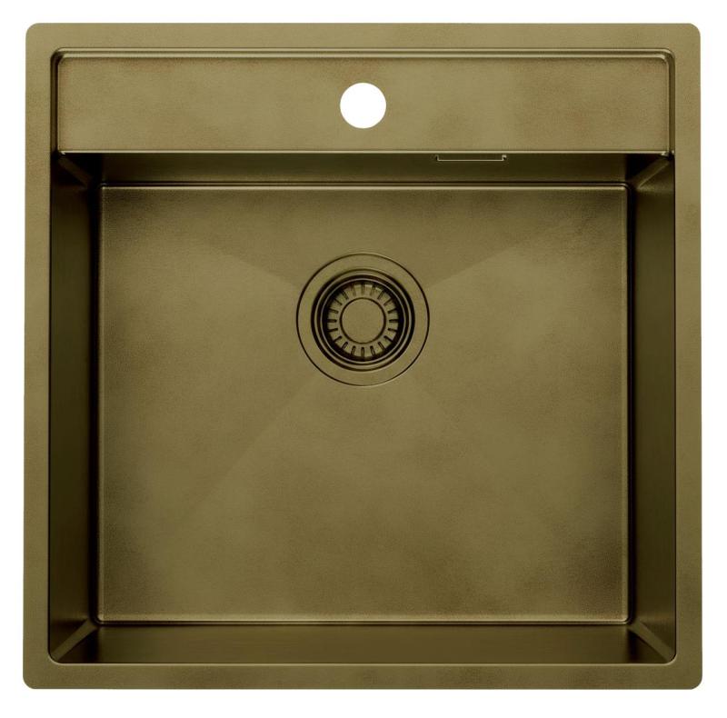 Pure.Sink Luxion PVD Antique Bronze sink 51x50 cm Tapwing with tap hole bench and bottom rack PLX5150T-64