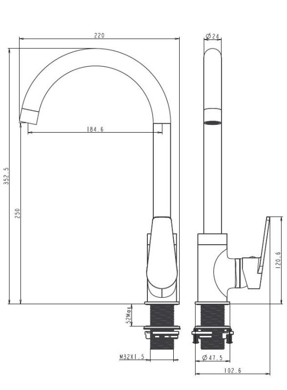 Aquanello Casa Black Single Lever Kitchen Faucet BL-1201-CS