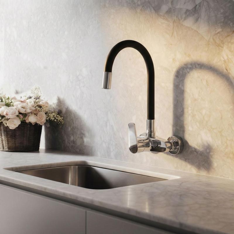 Aquanello Casa Wall-mounted Kitchen Faucet Chrome with High Flexible Spout CR-1301-CS