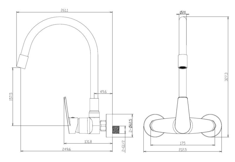 Aquanello Casa Wall-Mounted Kitchen Faucet, Black with High-Reach Flexible Spout BL-1301-CS