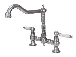 Aquanello Heritage Manor Classic Kitchen Nostalgic Bridge Kitchen Faucet Chrome with White Handle CR-0010-HM