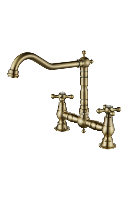 Aquanello Heritage Ascot Classic Kitchen Nostalgic Bridge Kitchen Faucet, Bronze with Cross Handles BN-0011-HM