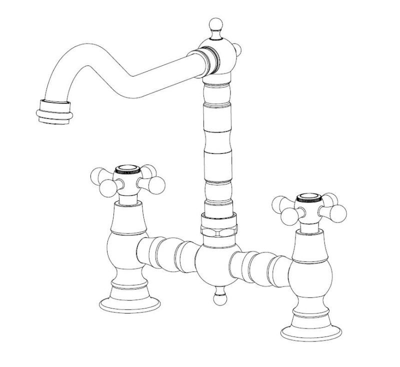 Aquanello Heritage Ascot Classic Kitchen Nostalgic Bridge Kitchen Faucet, Bronze with Cross Handles BN-0011-HM