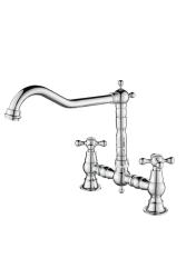 Aquanello Heritage Ascot Classic Kitchen Nostalgic Bridge Kitchen Faucet, Chrome with Cross Handles CR-0011-HM