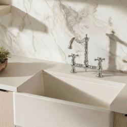 Aquanello Heritage Ascot Classic Kitchen Nostalgic Bridge Kitchen Faucet, Chrome with Cross Handles CR-0011-HM