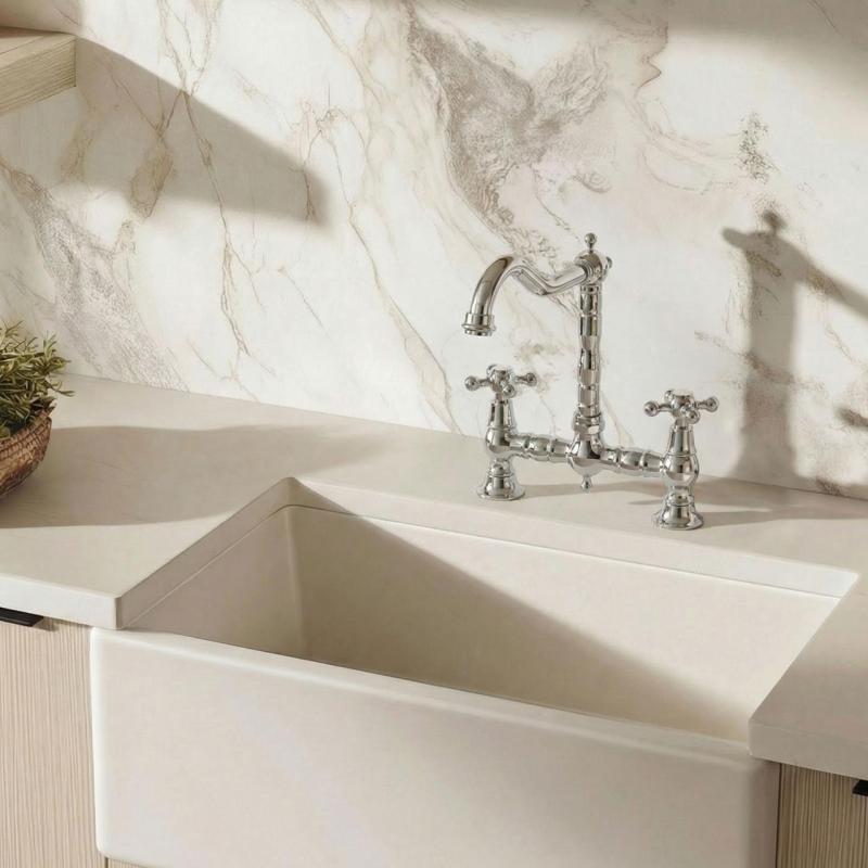 Aquanello Heritage Ascot Classic Kitchen Nostalgic Bridge Kitchen Faucet, Chrome with Cross Handles CR-0011-HM