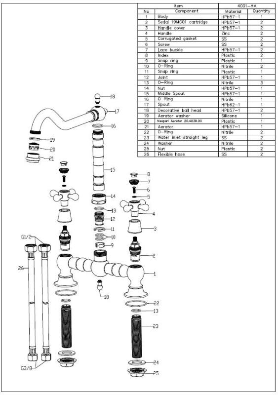 Aquanello Heritage Ascot Classic Kitchen Nostalgic Bridge Kitchen Faucet, Chrome with Cross Handles CR-0011-HM