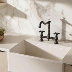Aquanello Heritage Ascot Classic Kitchen Nostalgic Bridge Kitchen Faucet, Black with Cross Handles BL-0011-HM