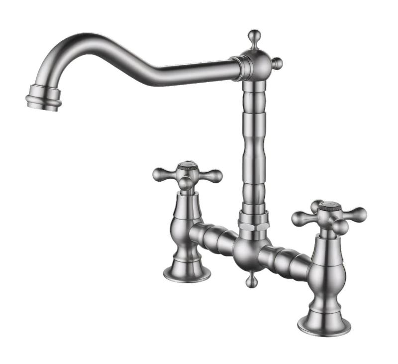 Aquanello Heritage Ascot Classic Kitchen Nostalgic Bridge Kitchen Faucet, Stainless Steel with Cross Handles NB-0011-HM